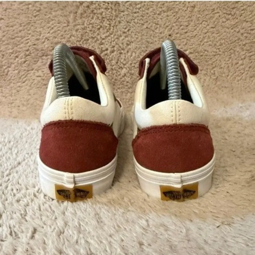Vans Old Skool V Burgundy Cream Green Suede Canvas Triple Strap Womens Size 7.5